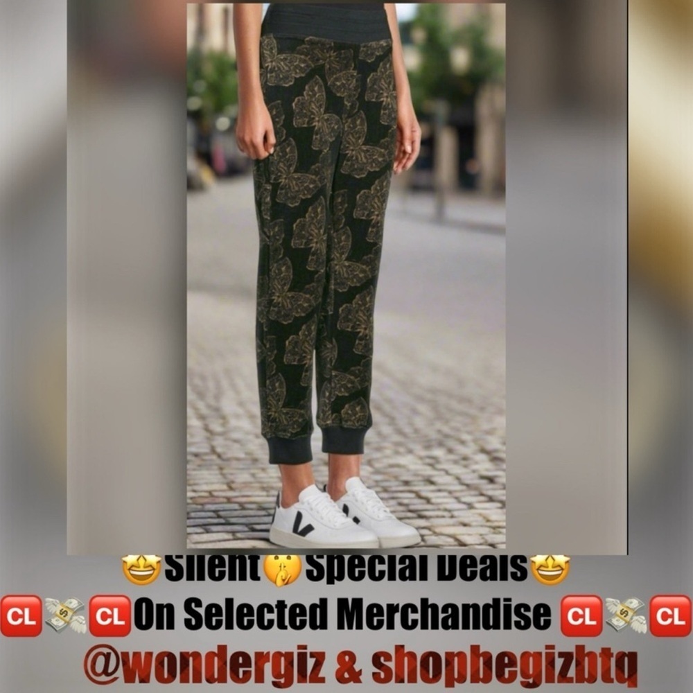Johnny Was Zuri Modern Velour Sweatpants Black & Butterflies Size Medium NWT - Picture 4 of 14